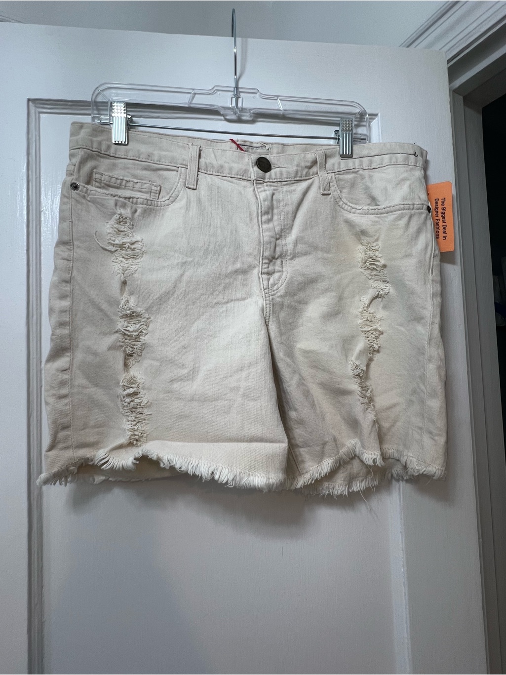 Current/Elliott Cream Distressed Denim Cutoff Shorts